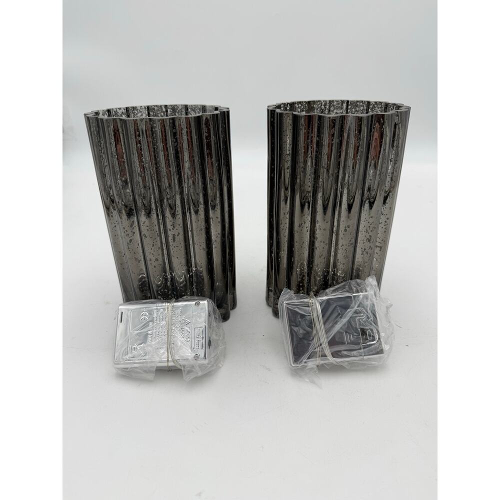 Illuminated Mercury Glass Hurricanes by‎ Valerie Midnight Set of 2 NIB - Picture 2 of 3